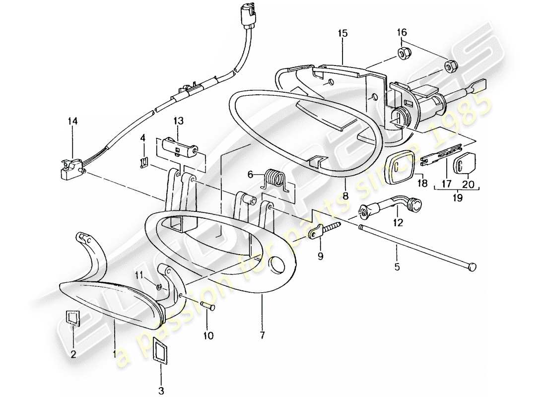 porsche 2002 (996 gt3) door handle parts diagram