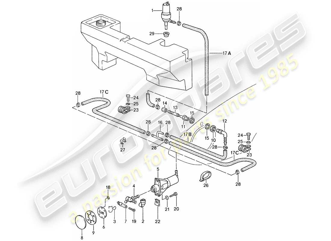 porsche 1987 (959) headlight washer system part diagram