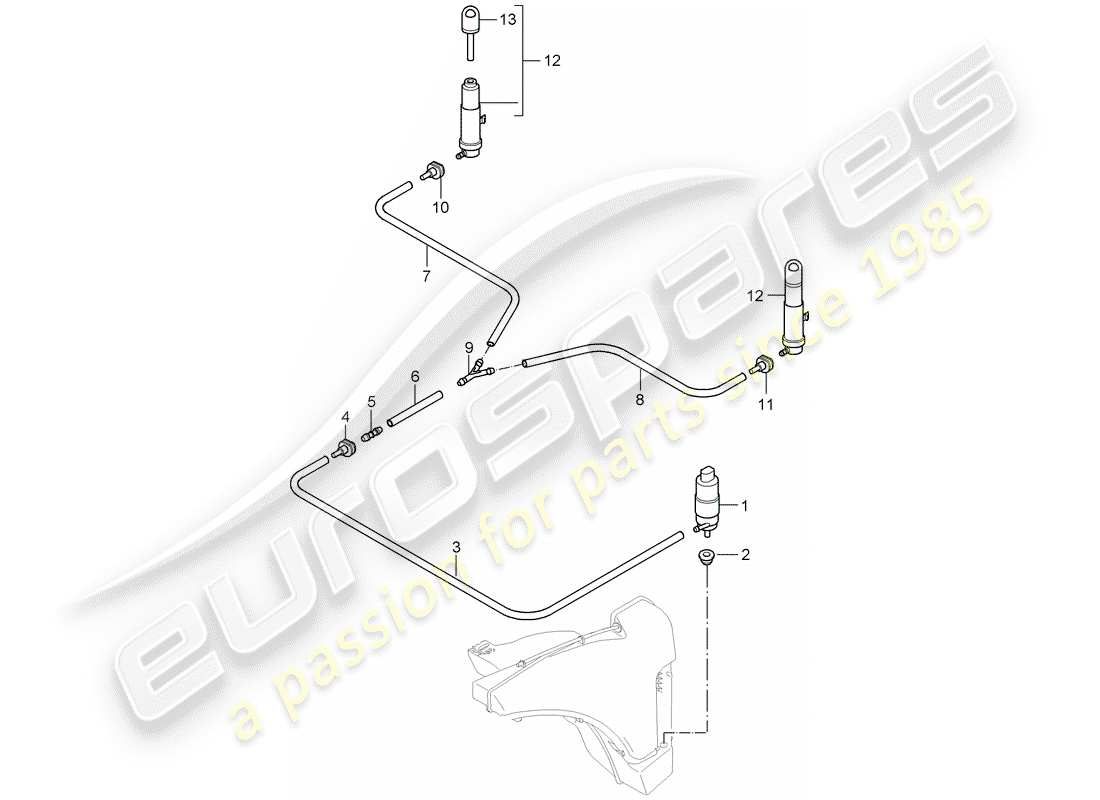 porsche 2006 (987 cayman) headlight washer system part diagram