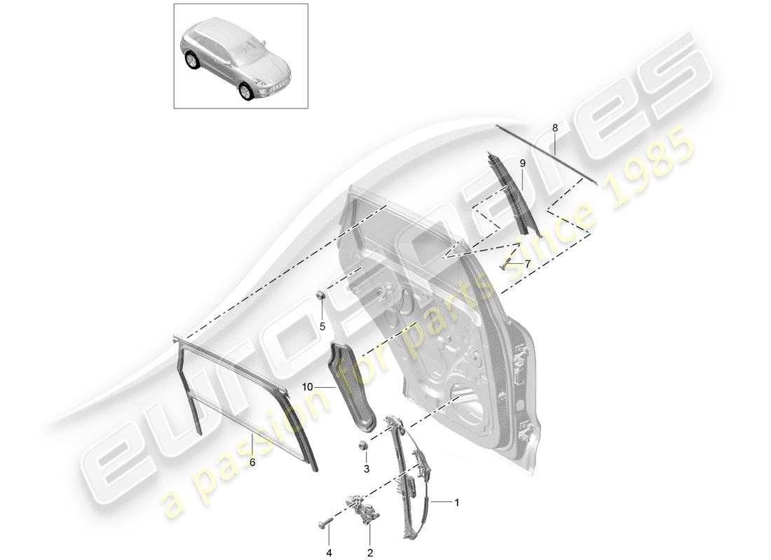 porsche 2014 (macan) window regulator parts diagram