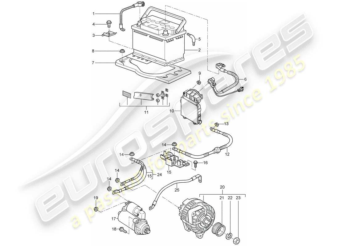 porsche 2007 (987 cayman) battery part diagram