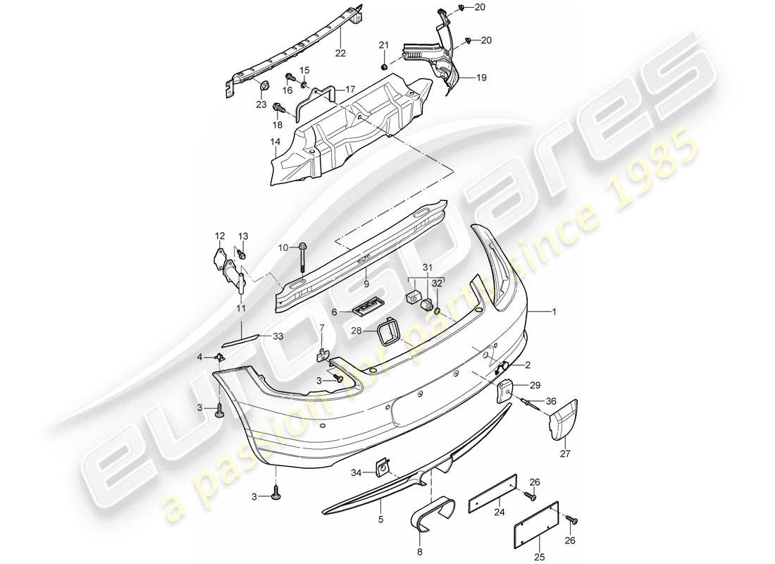 porsche 2007 (987 cayman) bumper part diagram
