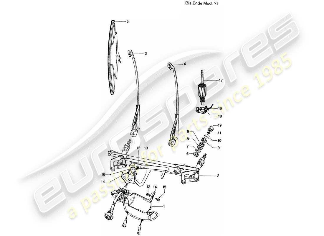 porsche 1970 (914) windscreen wiper system - d >> - mj 1971 part diagram
