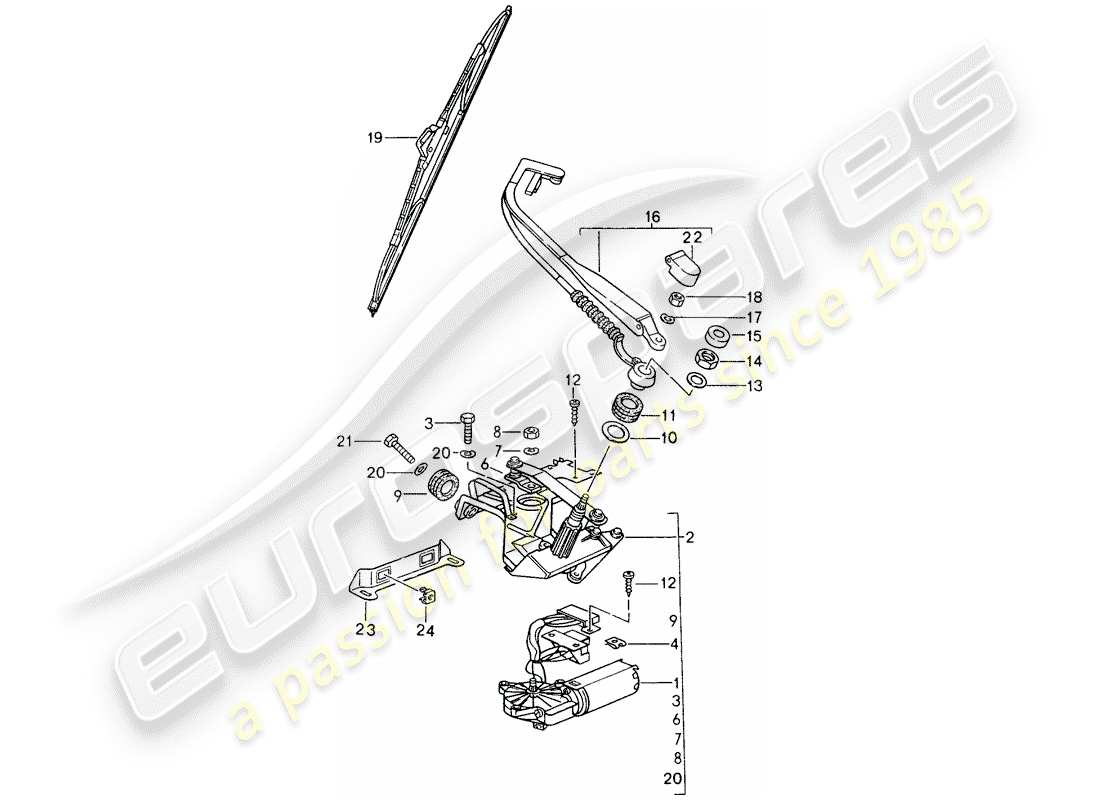 porsche 1996 (993) rear window wiper part diagram