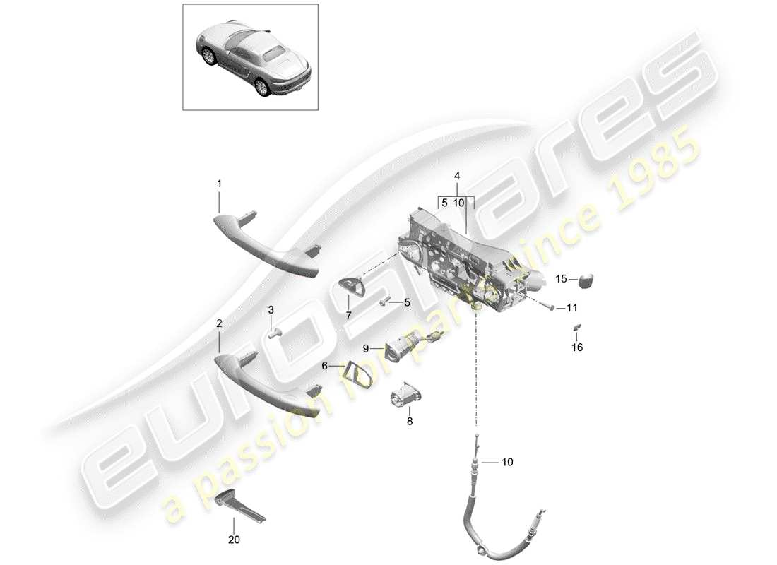 porsche 2019 (718 boxster) door handle, outer part diagram