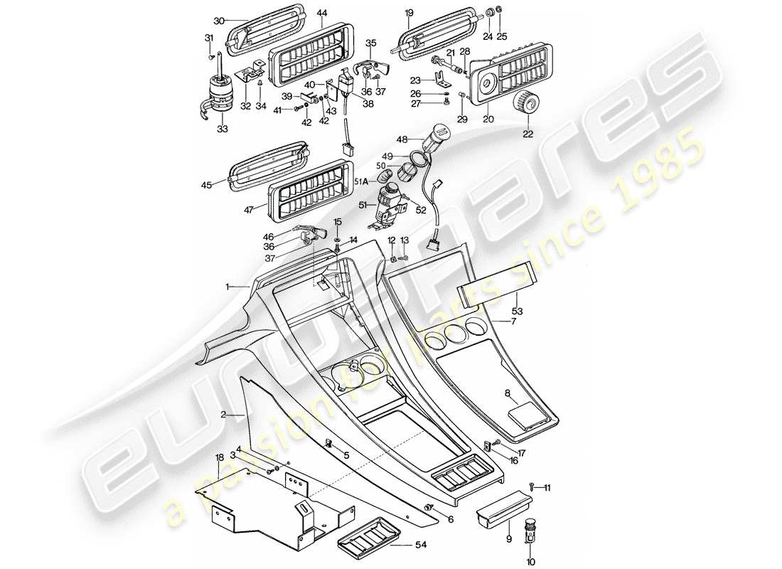 porsche 1980 (928) center console parts diagram
