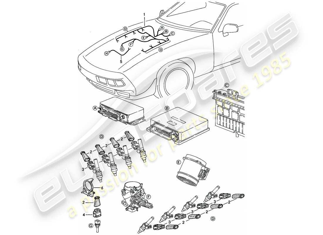 porsche 1983 (928) harness - lh-jetronic part diagram