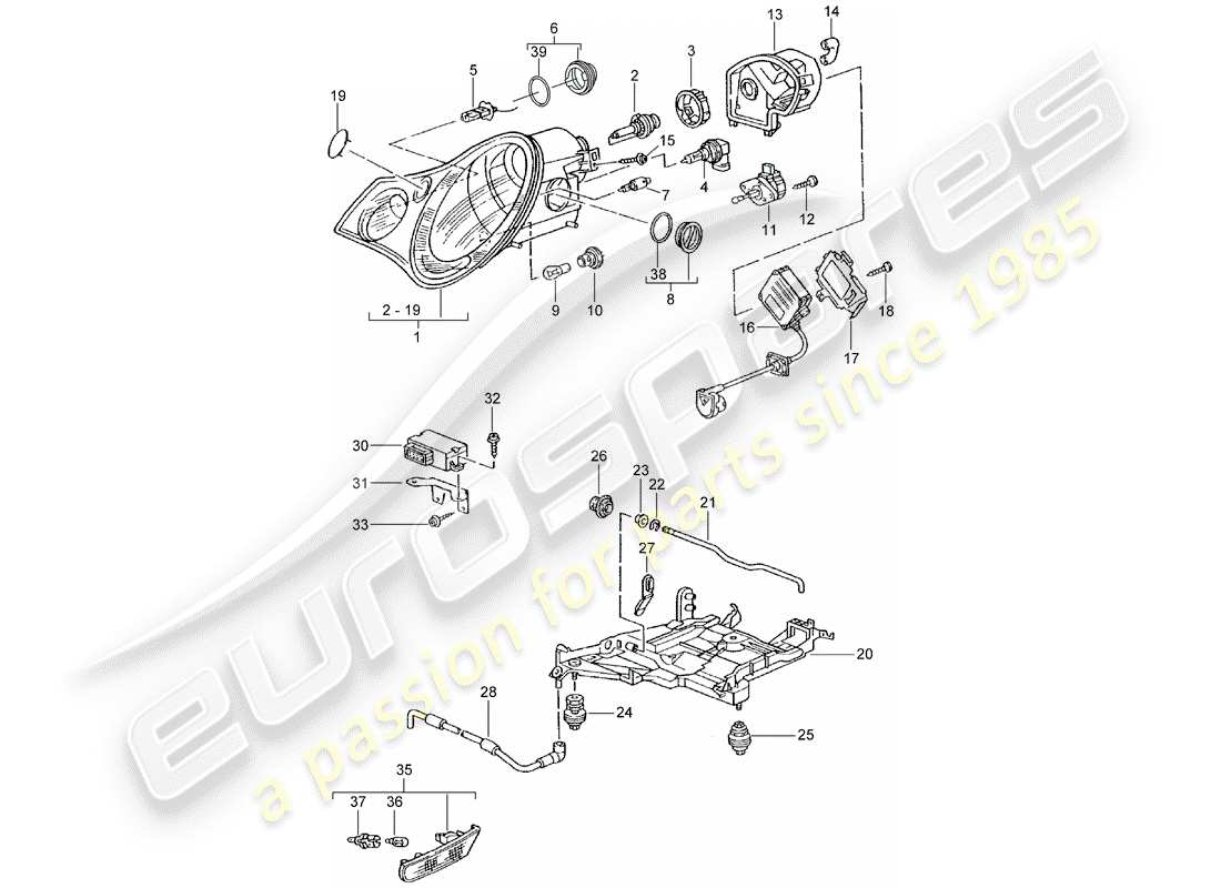 porsche 2003 (996 turbo / gt2) headlamp - turn signal repeater part diagram