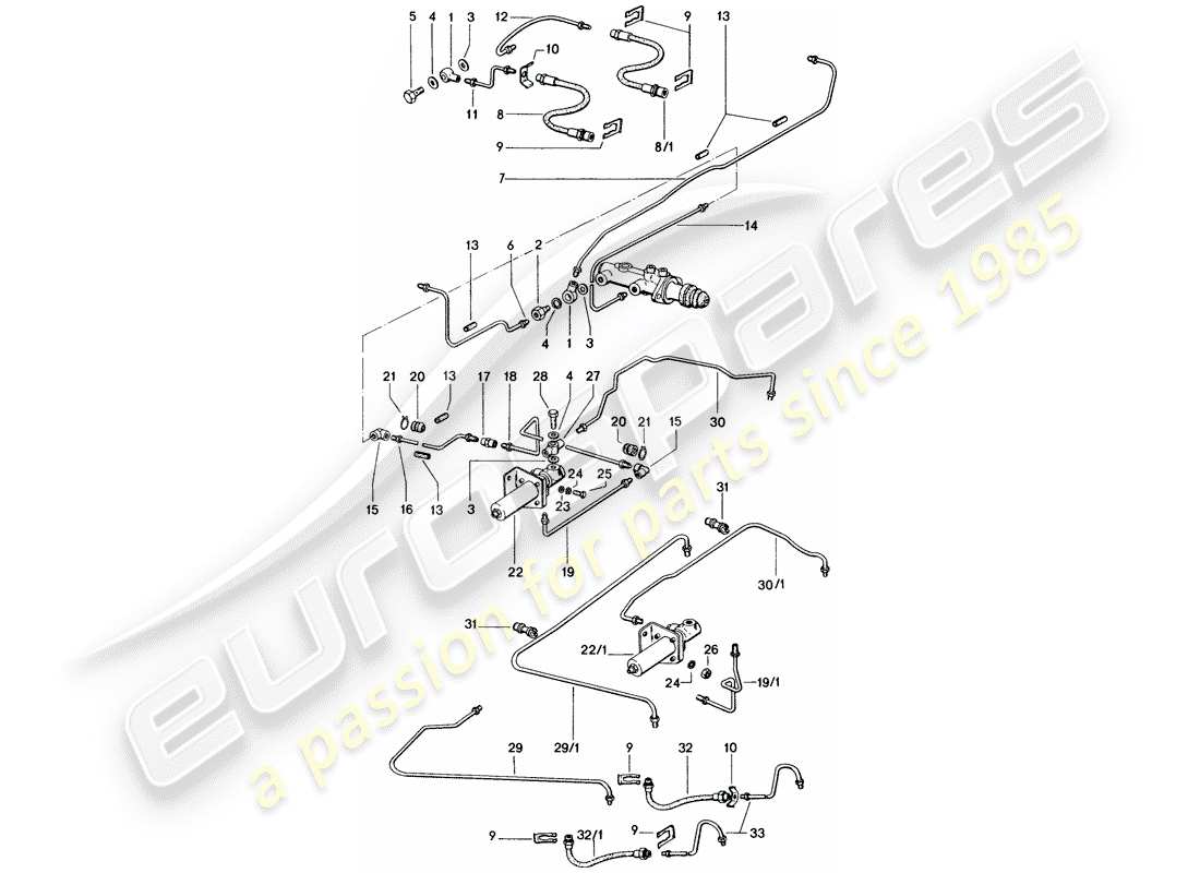 porsche 1975 (914) brake lines part diagram