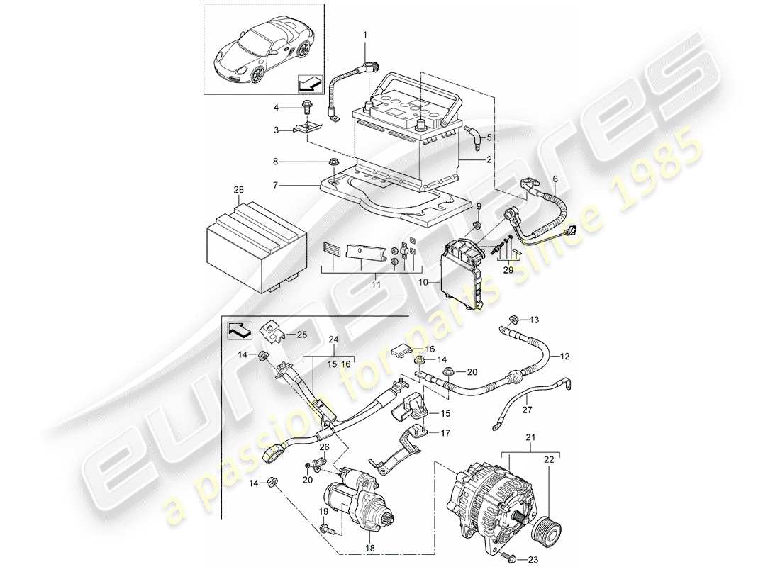 porsche boxster 987 (2011) battery parts diagram
