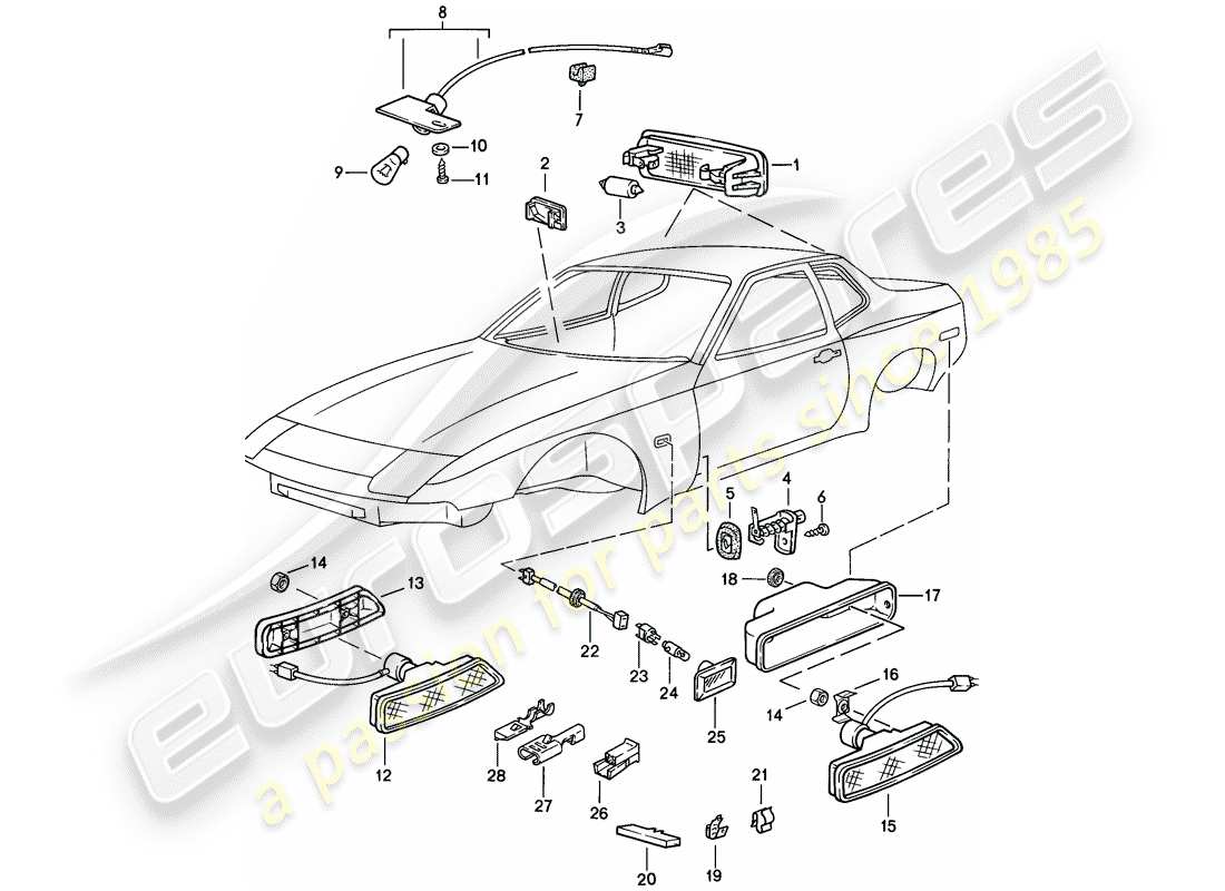 porsche 1988 (944) interior light - turn signal repeater part diagram