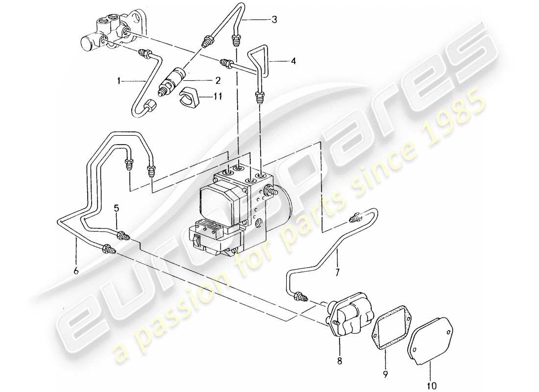 porsche 2005 (996) brake line - front end parts diagram