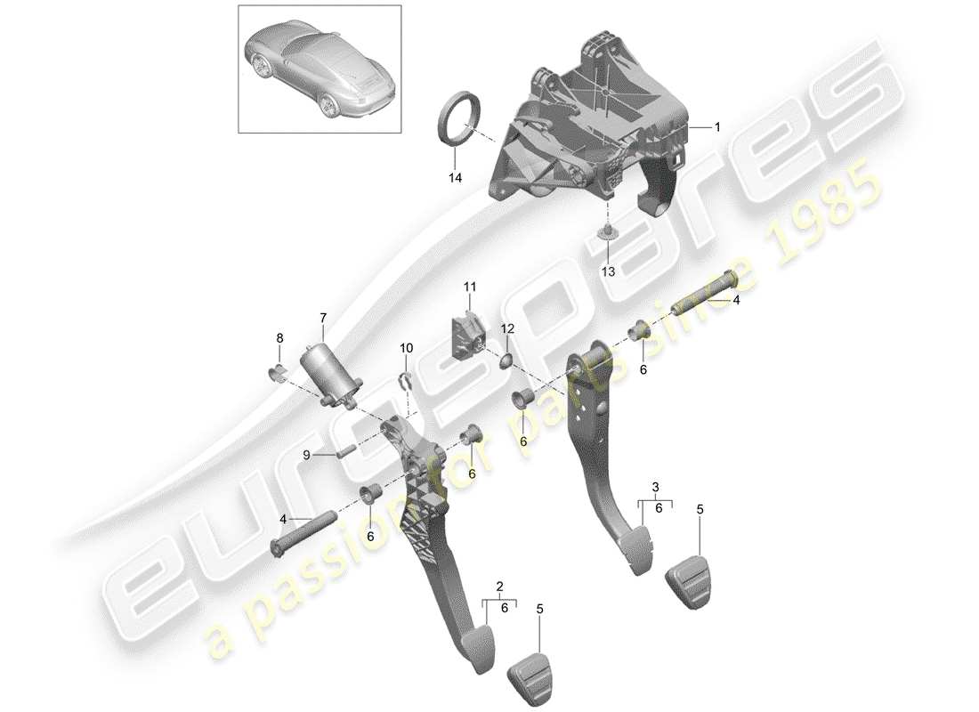 porsche 2012 (991-1) pedals part diagram