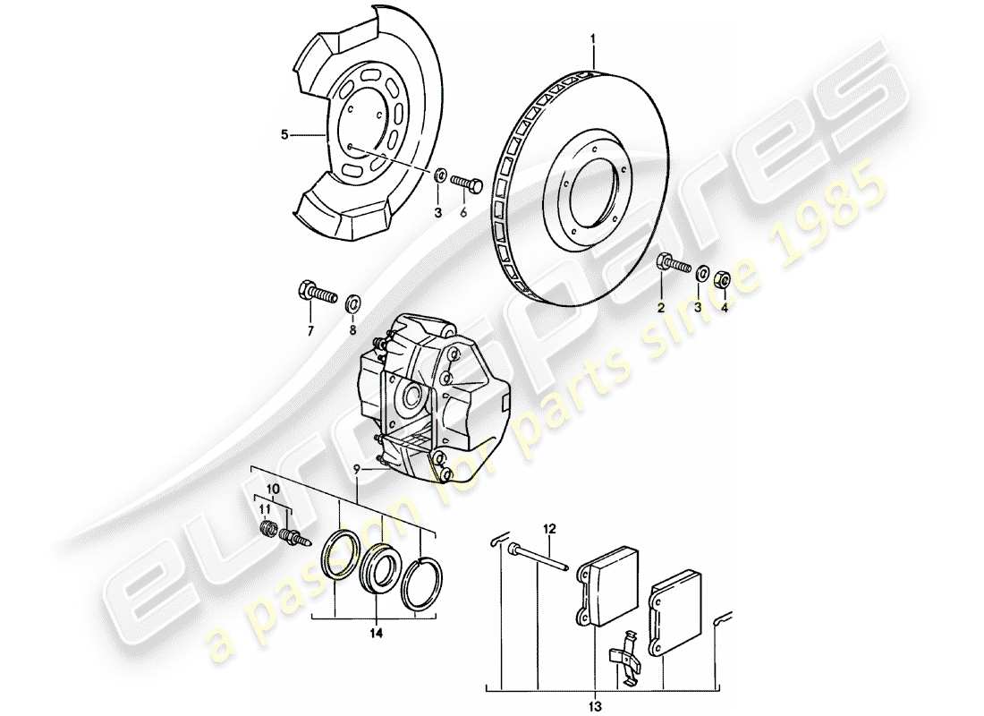 porsche 1982 (911) disc brakes - front axle part diagram
