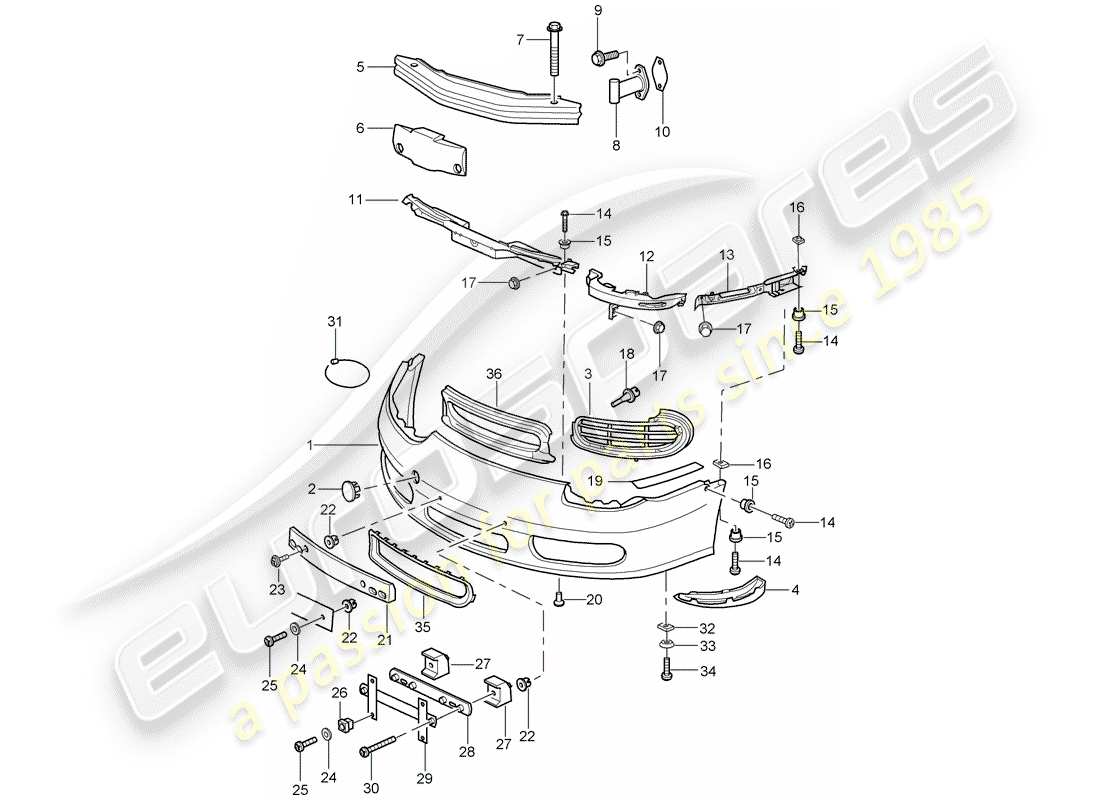 porsche 1999 (986 boxster) bumper parts diagram