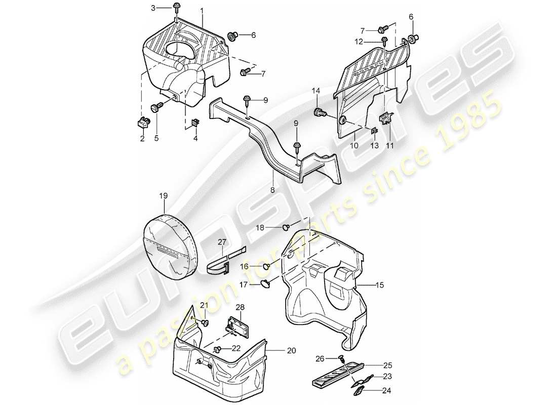 porsche 2003 (996 turbo / gt2) luggage compartment part diagram