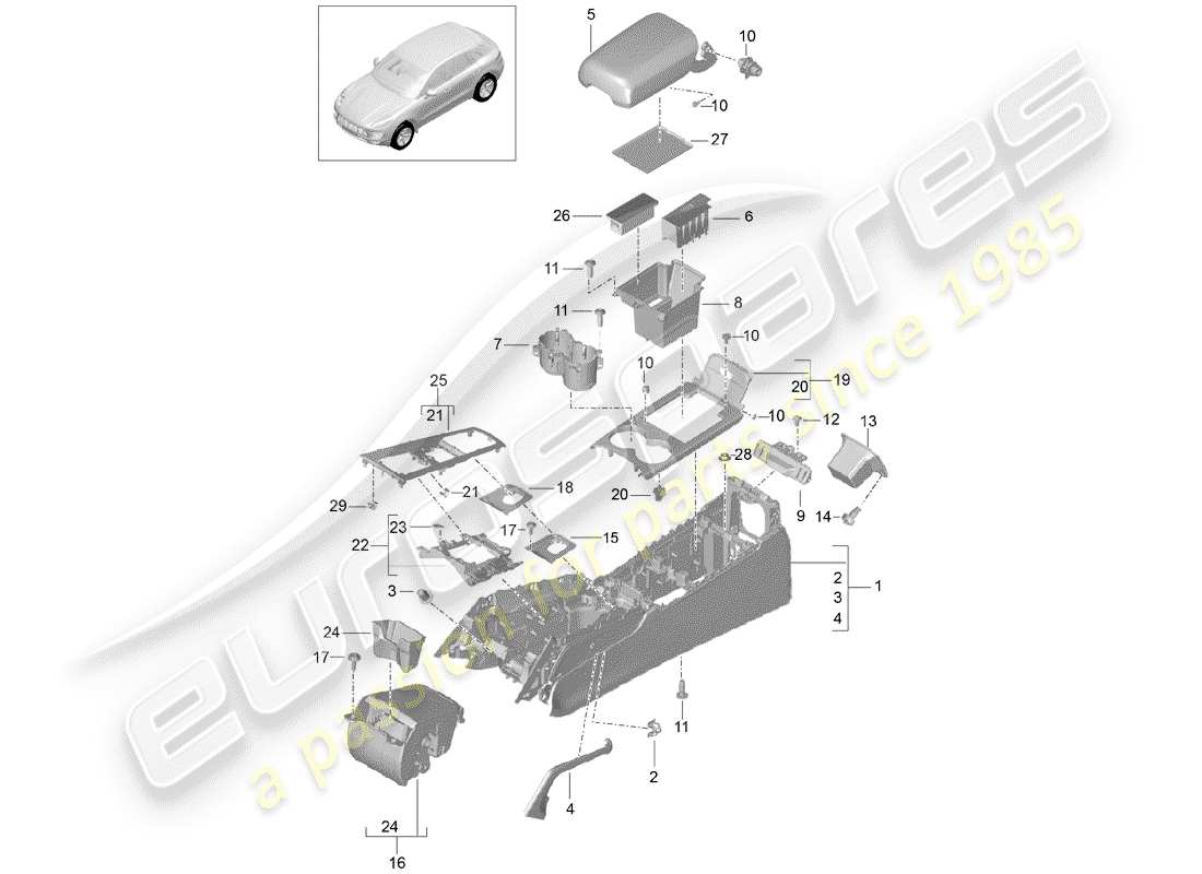 porsche 2017 (macan) center console parts diagram