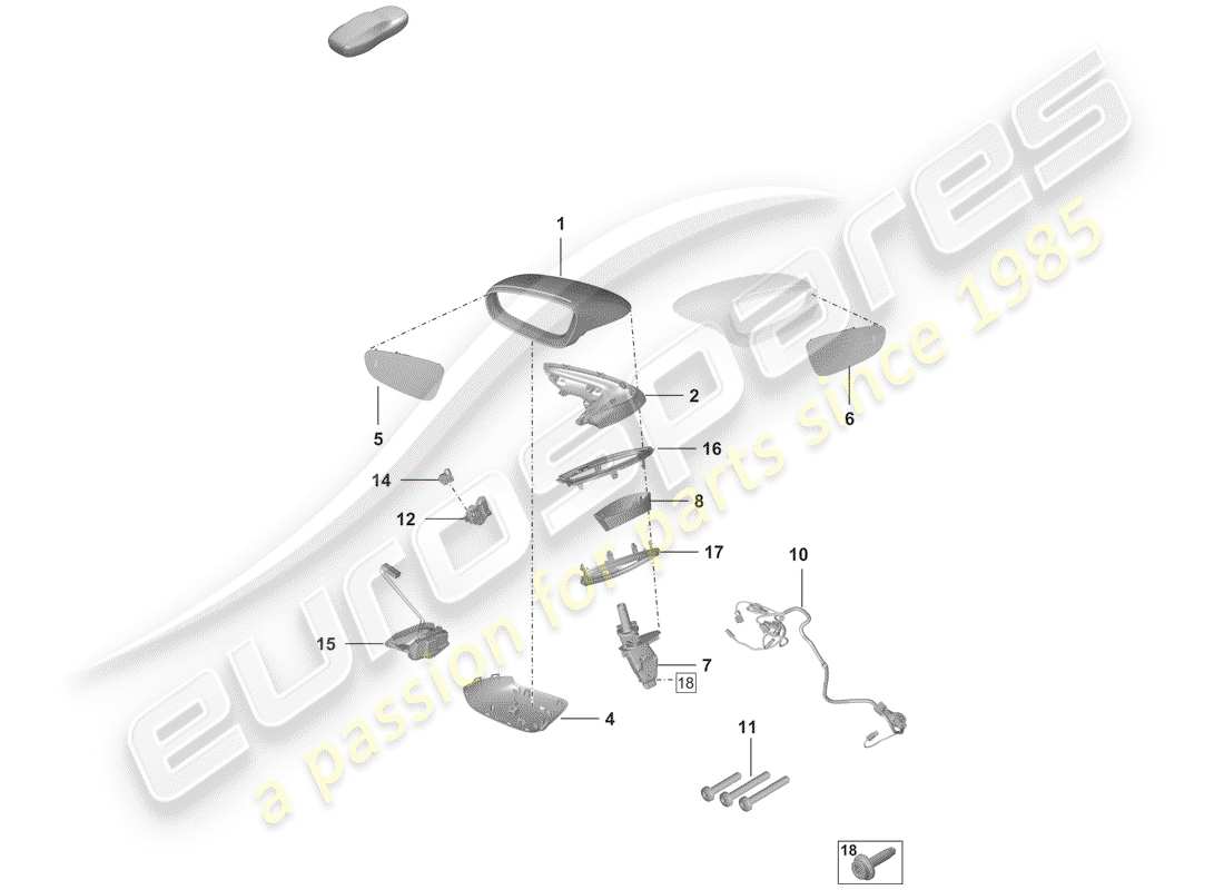 porsche 2020 (992-1) rear view mirror part diagram