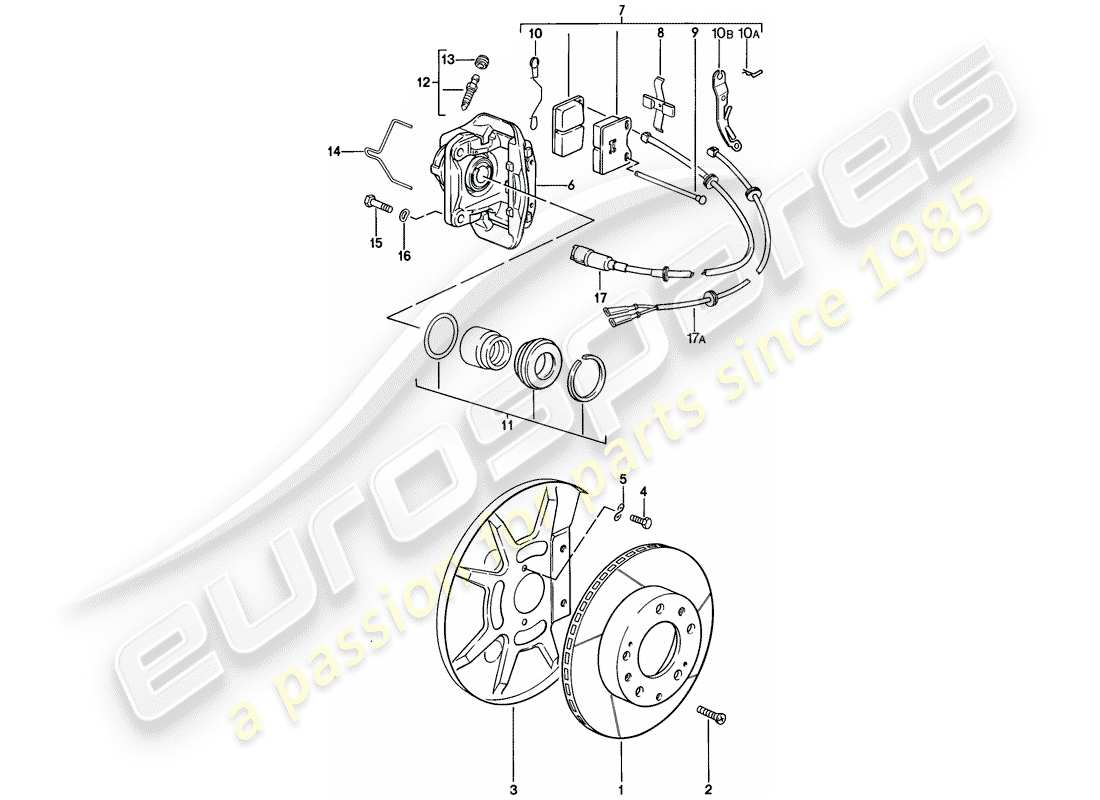 porsche 1982 (928) disc brakes - front axle - floating caliper - f >> 92-a0800 749 part diagram