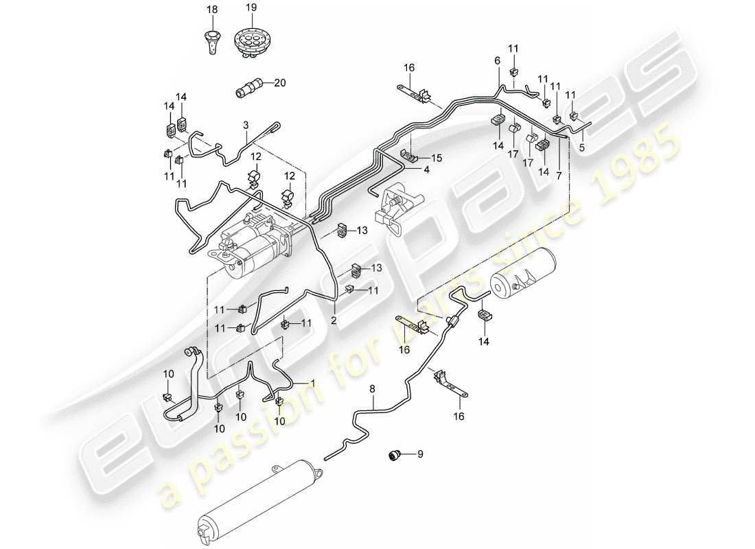 porsche 2003 (cayenne e1 9pa) self levelling system part diagram