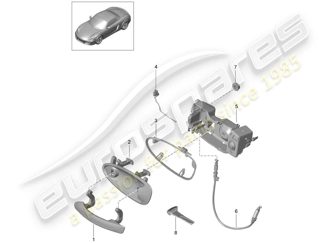 porsche 2012 (981 boxster) door handle part diagram