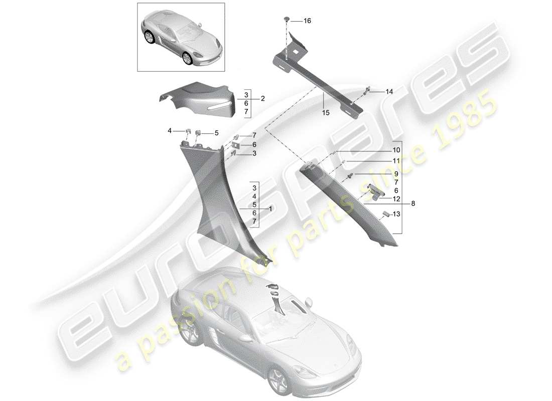porsche 2019 (718 cayman) quarter trim panel part diagram