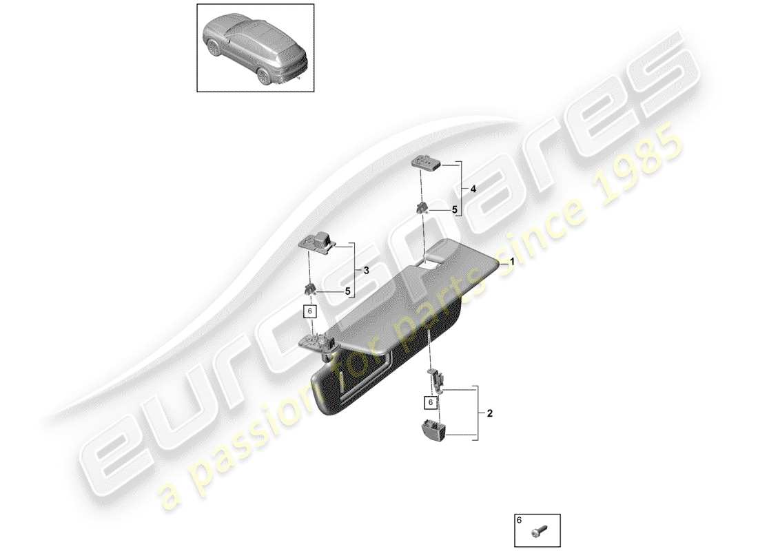 porsche 2020 (cayenne e3 9ya/9yb) sun vizors part diagram