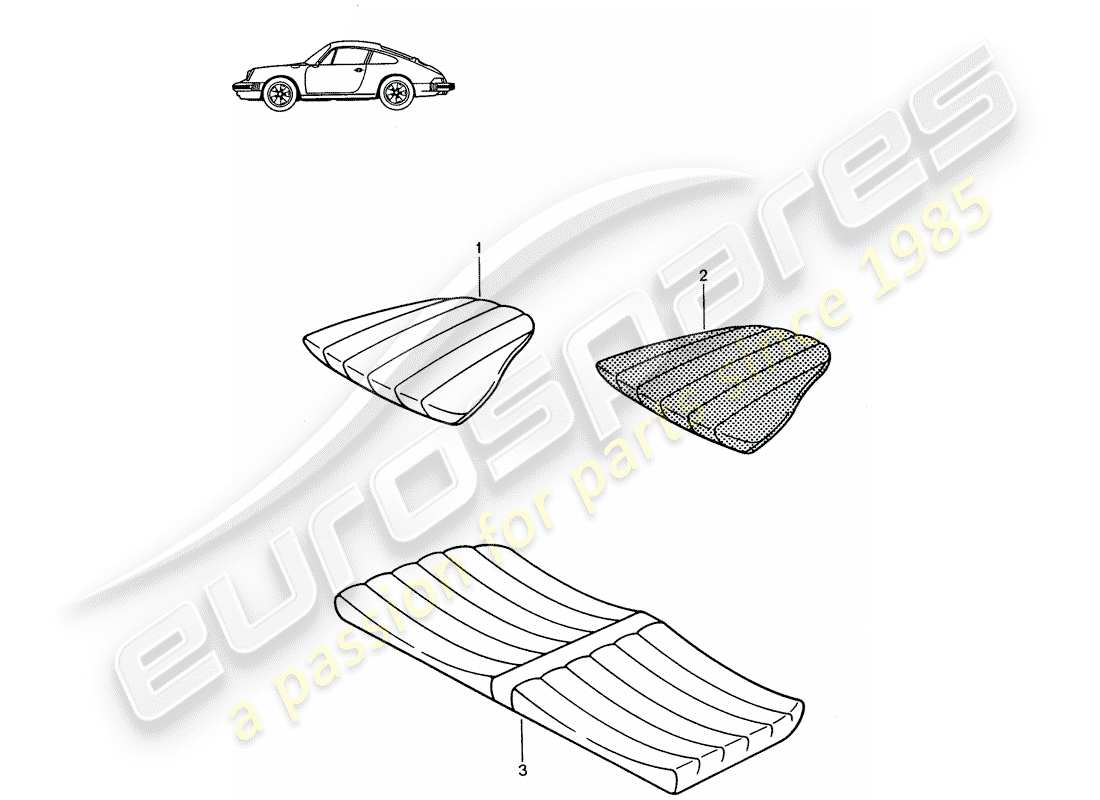 porsche seat 944/968/911/928 (1995) back seat cushion - - - d - mj 1987>> - mj 1989 parts diagram