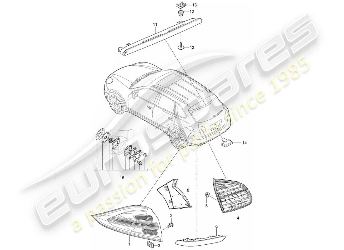 porsche 2013 (cayenne e2 92a) rear light parts diagram