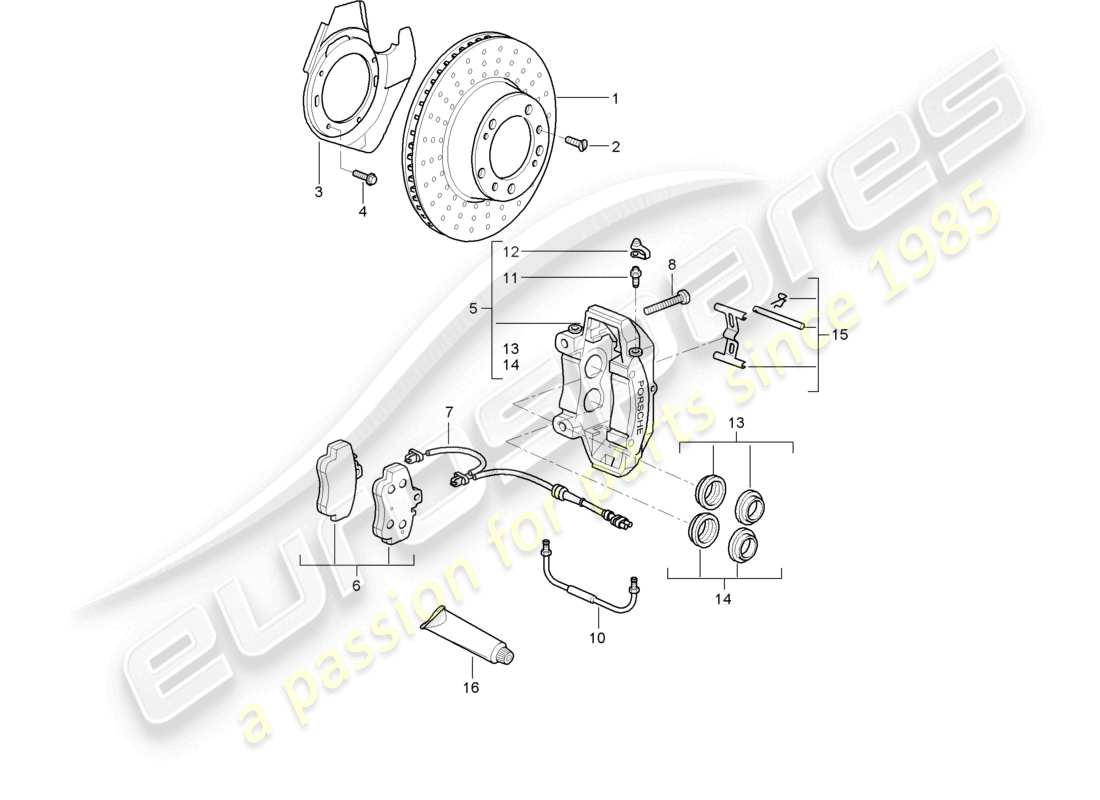 porsche 1998 (986 boxster) disc brake front axle parts diagram
