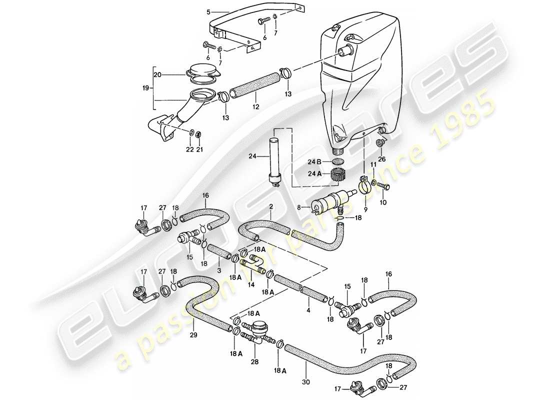 porsche 1986 (928) headlight washer system part diagram