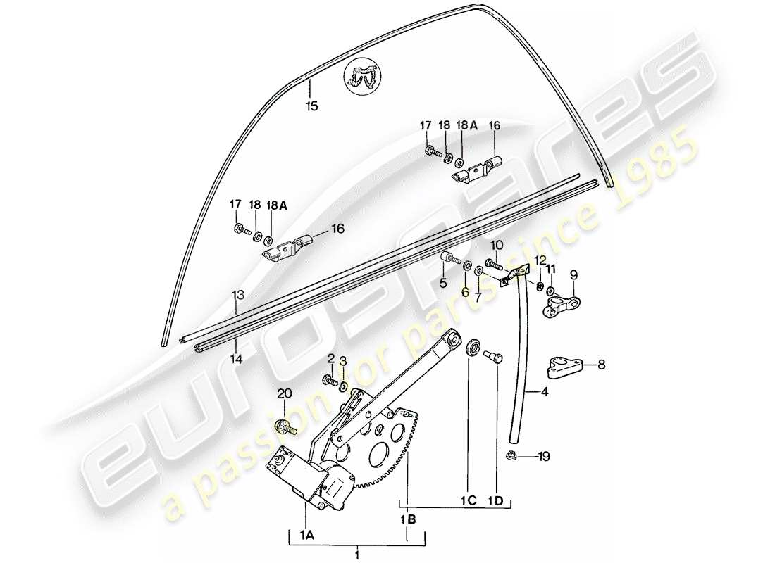 porsche 1986 (928) window regulator part diagram