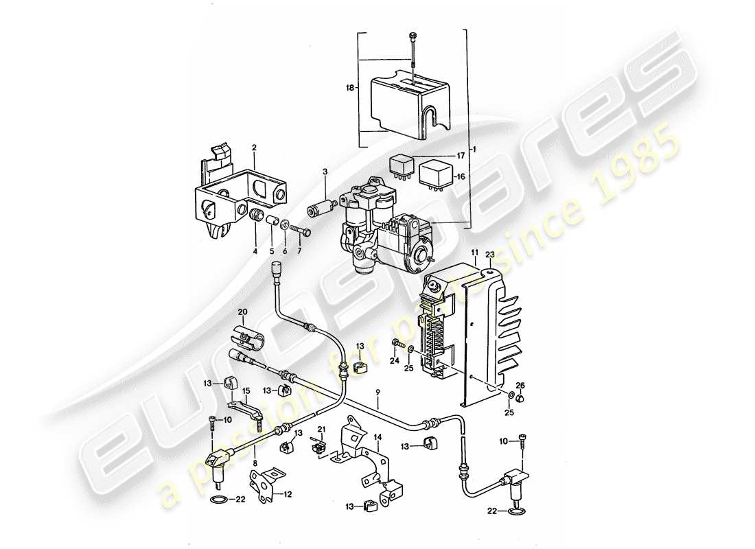 porsche 1992 (928) hydraulic unit - speed sensor - electronic control module - anti-locking brake syst. -abs- part diagram