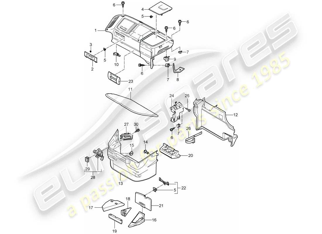 porsche 997 t/gt2 (2008) luggage compartment part diagram