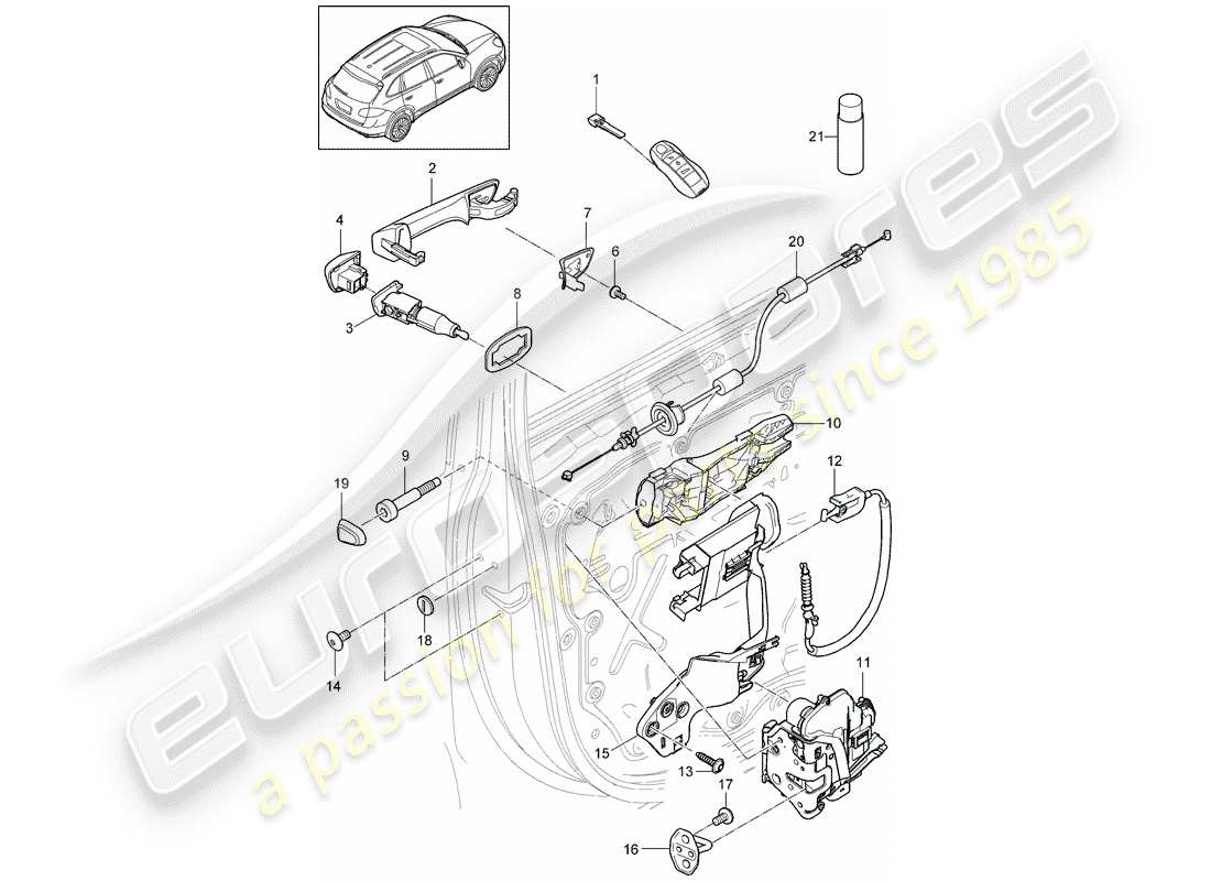 porsche 2015 (cayenne e2 92a) door handle part diagram