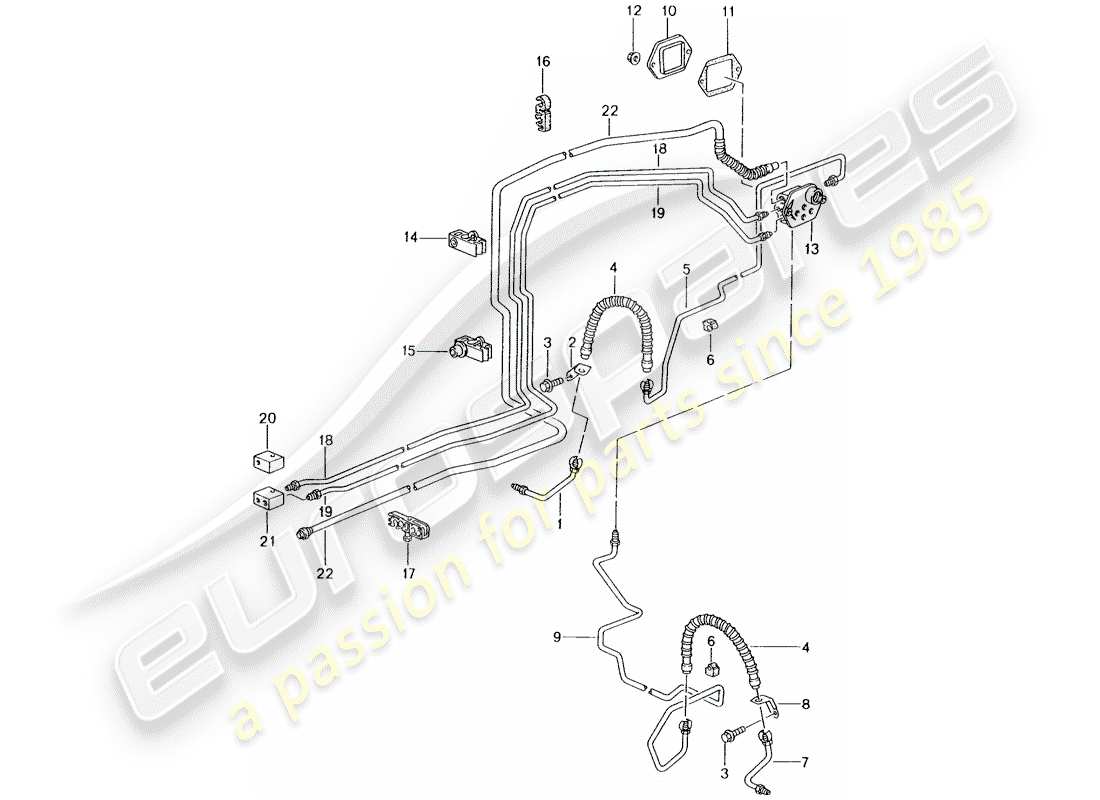 porsche 2000 (996) brake line - front axle - underbody - vacuum line part diagram