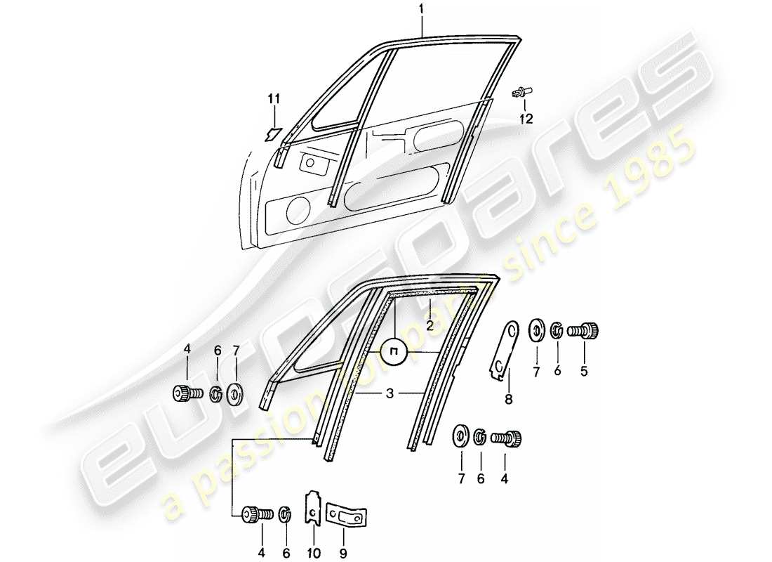 porsche 1985 (911) window frame part diagram