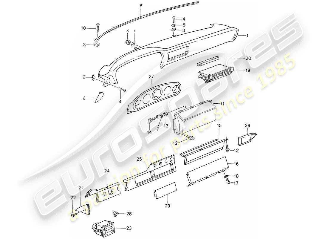 porsche 1993 (964) dash panel trim - rootwood - airbag - d - mj 1990>> part diagram
