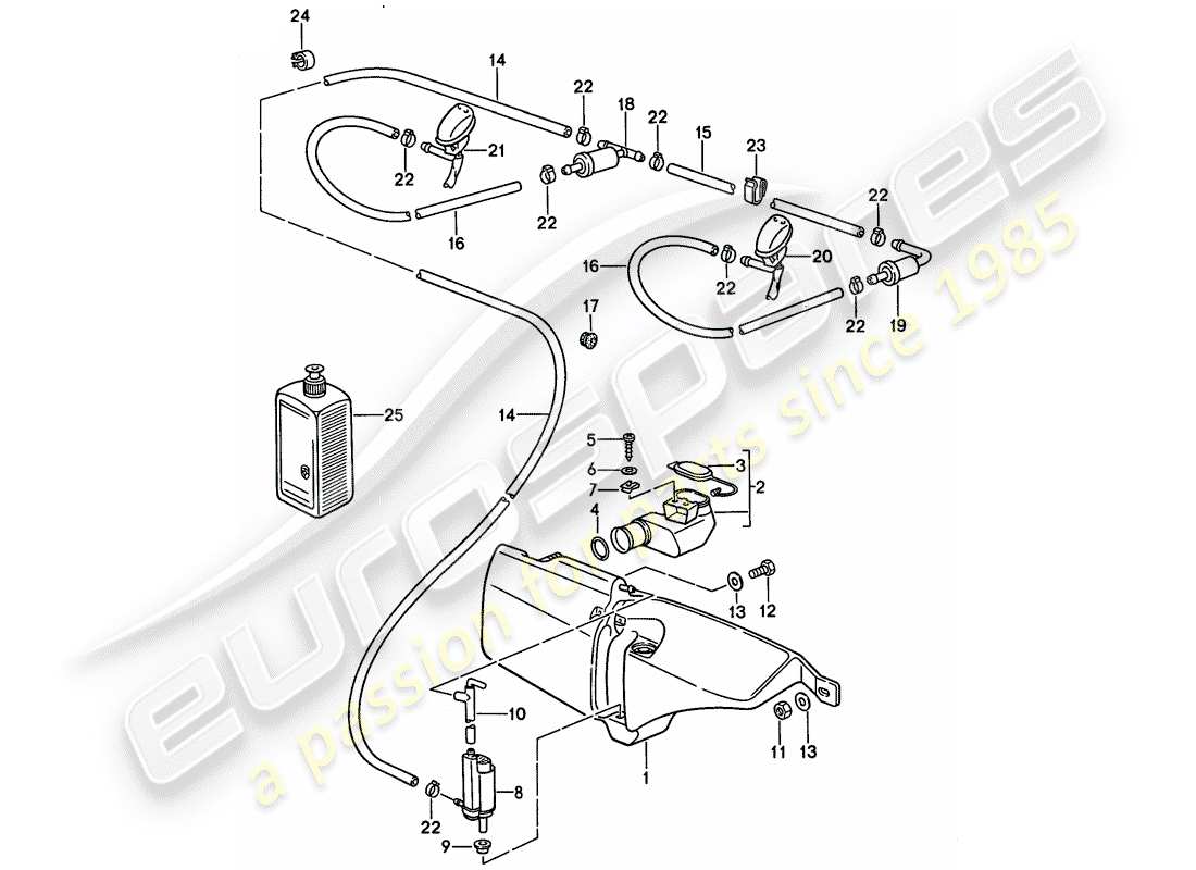 porsche 1994 (968) windshield washer unit part diagram