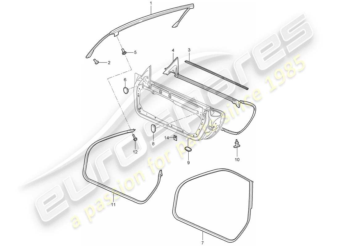 porsche 2009 997-2 turbo / gt2 door seal part diagram