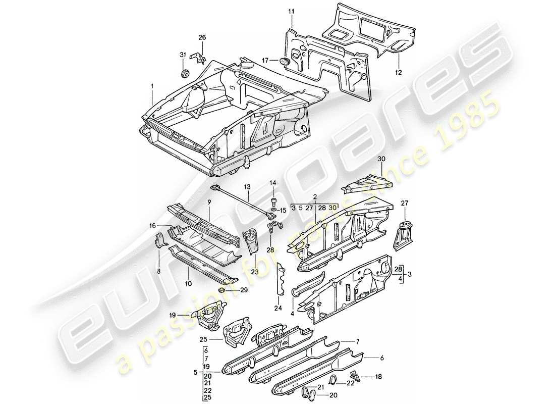 porsche 1984 (928) front end part diagram