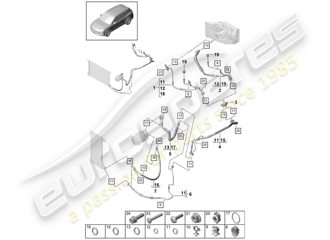porsche 2020 (cayenne e3 9ya/9yb) air conditioner part diagram
