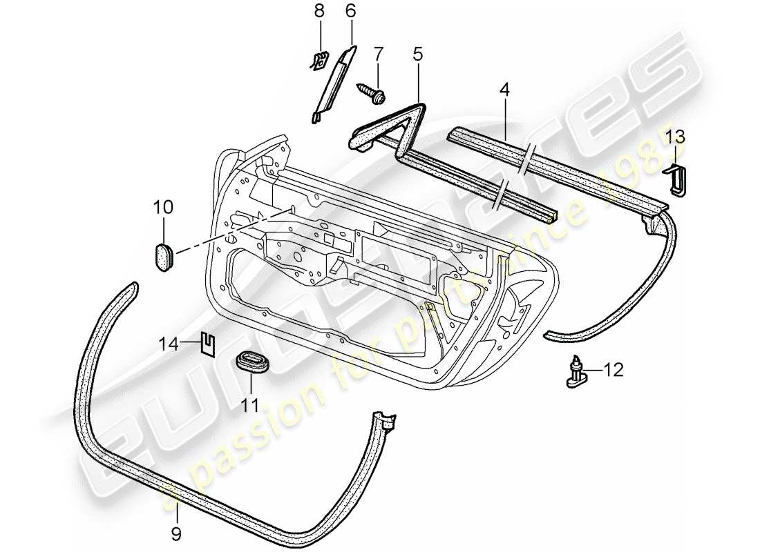 porsche 2002 (996 gt3) door seal parts diagram