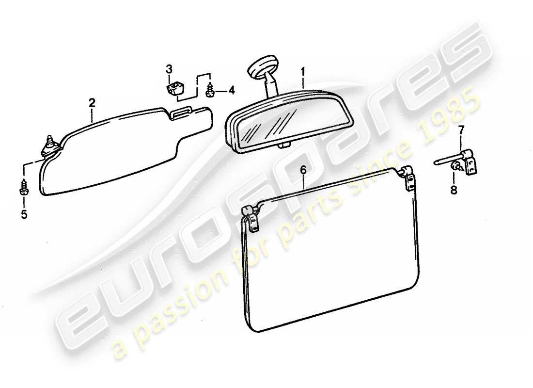 porsche 1992 (928) sun vizor - rear view mirror inner part diagram