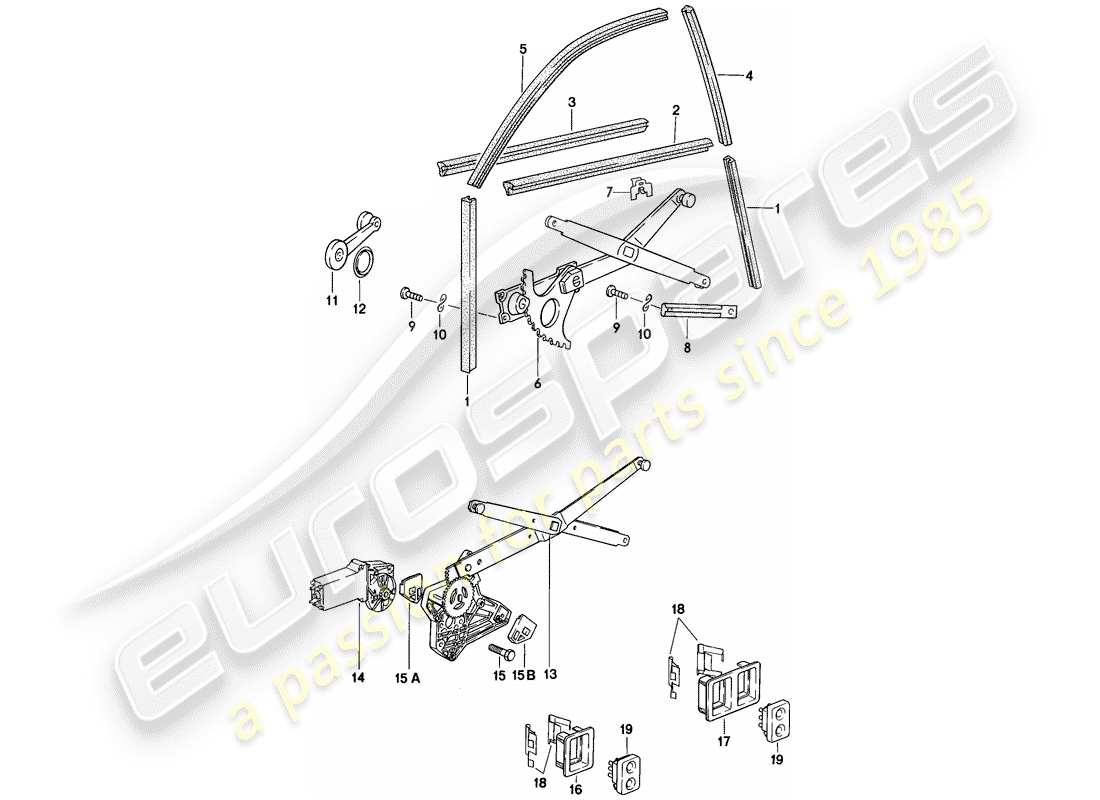porsche 1983 (944) installation parts - door window - window regulator part diagram