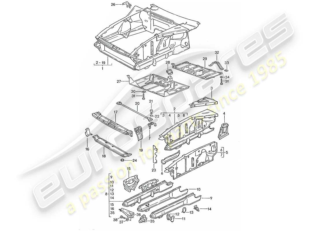 porsche 1987 (928) front end part diagram