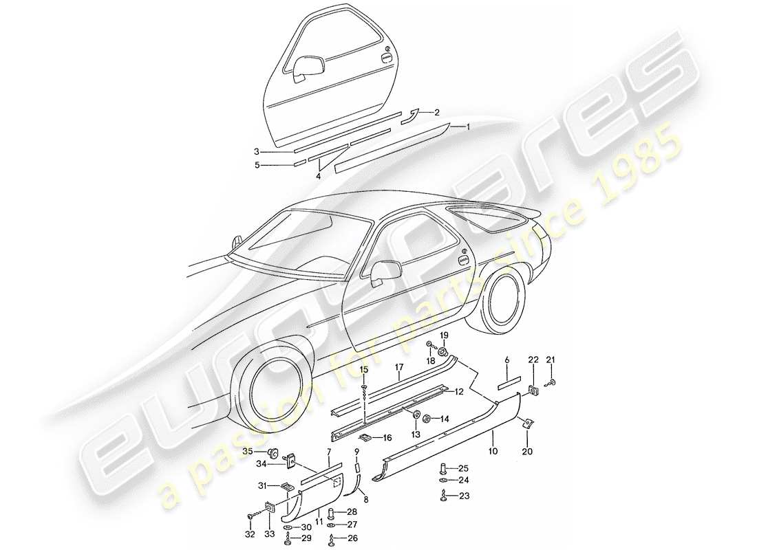 porsche 1987 (928) side member trim part diagram