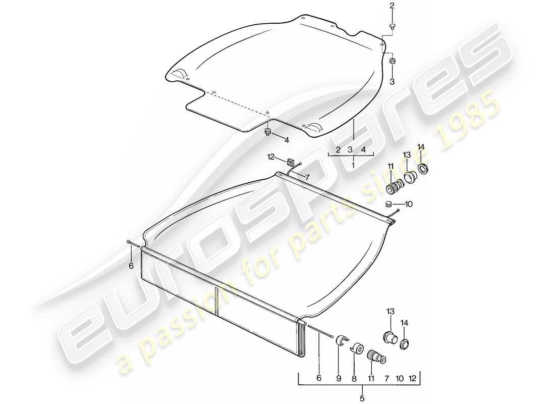 porsche 1978 (928) luggage compartment cover part diagram