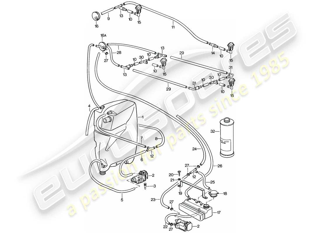 porsche 1978 (928) windshield washer unit part diagram