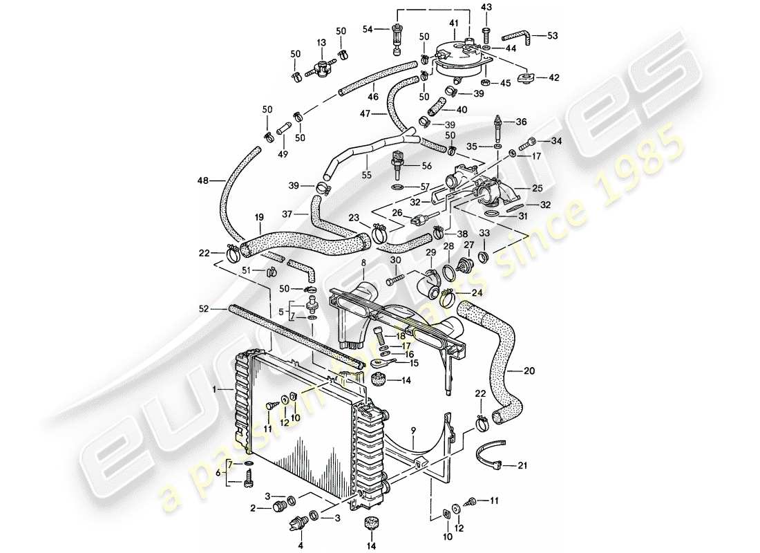 porsche 1984 (928) water cooling part diagram